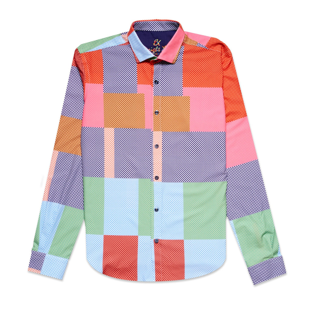 Checkered Overlay Button Up Shirt Button Down Shirts Eight-X MULTI S