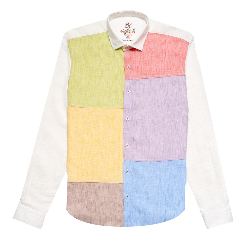 Color Panel Long Sleeve Button Up Shirt Button Down Shirts Eight-X MULTI S