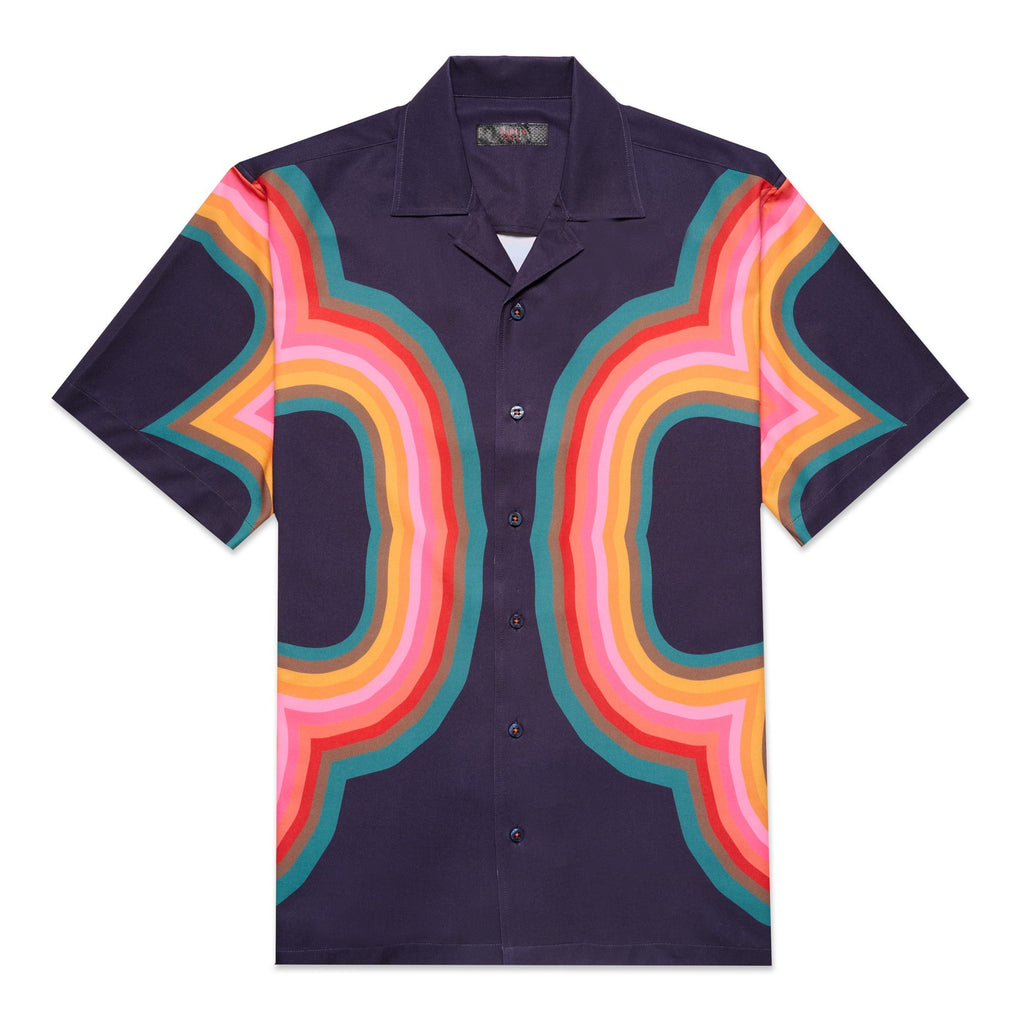 Four Leaf Short Sleeve Button Up Shirt - Navy Short Sleeve Shirts Eight-X