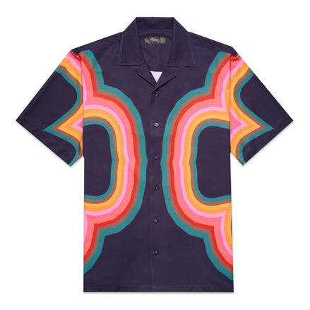 Four Leaf Short Sleeve Button Up Shirt - Navy Short Sleeve Shirts Eight-X