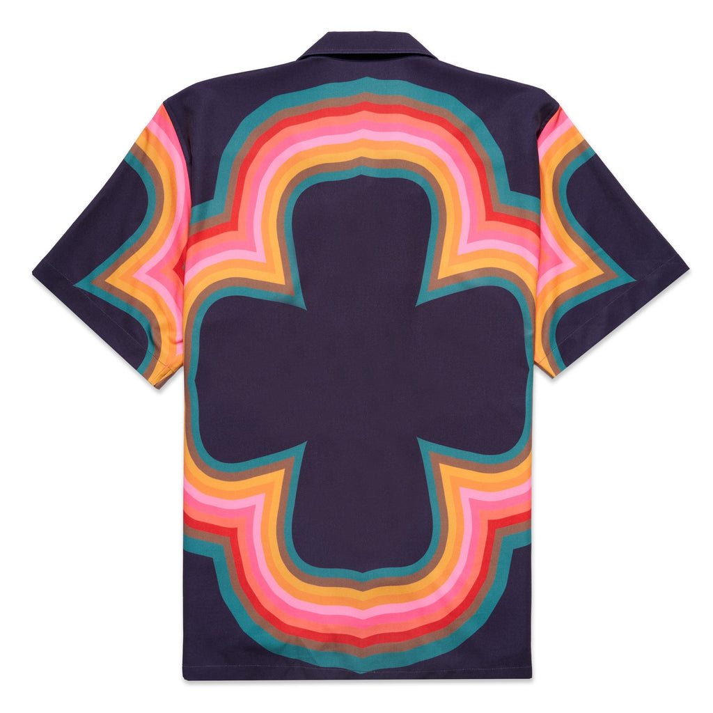 Four Leaf Short Sleeve Button Up Shirt - Navy Short Sleeve Shirts Eight-X
