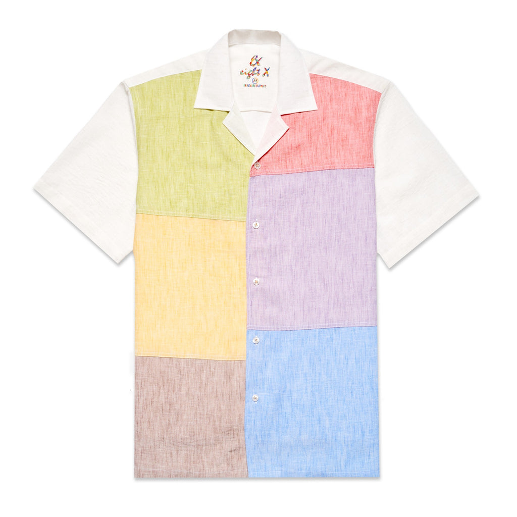 Color Panel Short Sleeve Button Up Shirt Short Sleeve Shirts Eight-X MULTI S