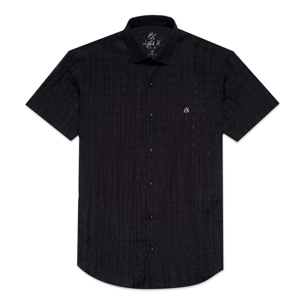 Sheer Black Houndstooth Short Sleeve Button Up Shirt Short Sleeve Shirts Eight-X
