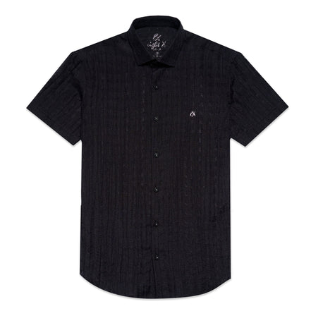 Sheer Black Houndstooth Short Sleeve Button Up Shirt Short Sleeve Shirts Eight-X