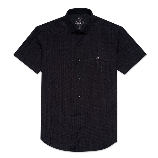 Sheer Black Houndstooth Short Sleeve Button Up Shirt Short Sleeve Shirts Eight-X