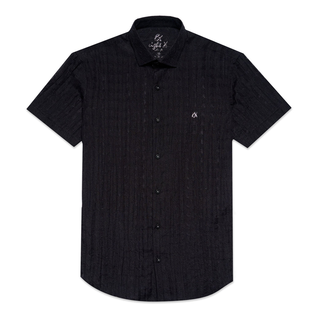Sheer Black Houndstooth Short Sleeve Button Up Shirt Short Sleeve Shirts Eight-X