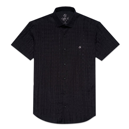 Sheer Black Houndstooth Short Sleeve Button Up Shirt Short Sleeve Shirts Eight-X