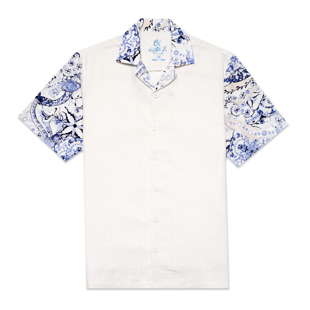 Azure Tapestry Short Sleeve Shirt + Shorts Matching Set Sets Eight-X WHITE S