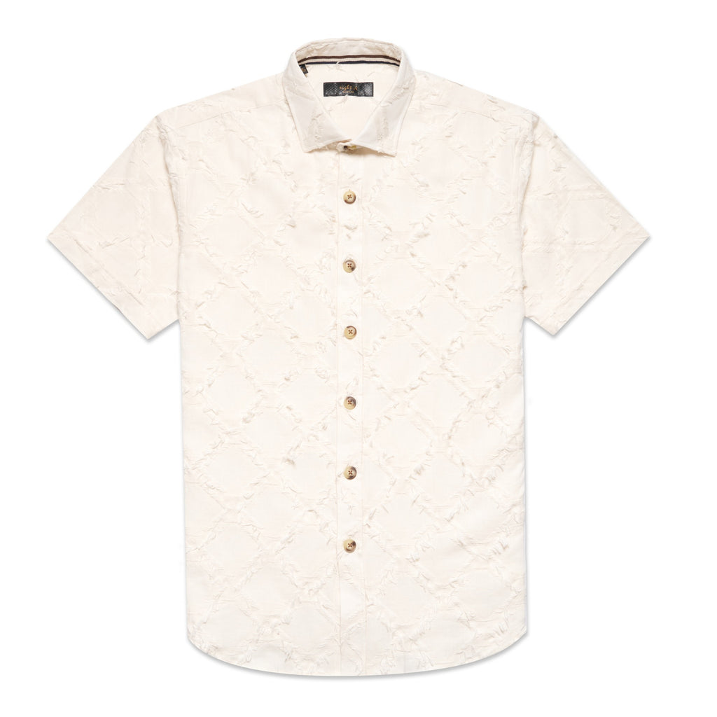 Tufted Technique Short Sleeve Shirt + Shorts Matching Set Sets Eight-X BEIGE S