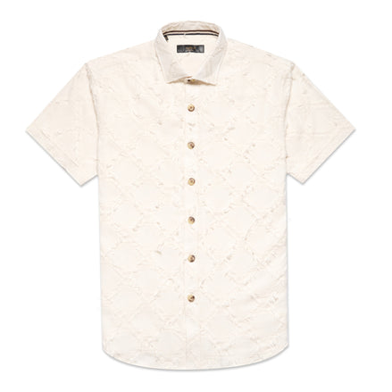 Tufted Technique Short Sleeve Shirt + Shorts Matching Set Sets Eight-X BEIGE S