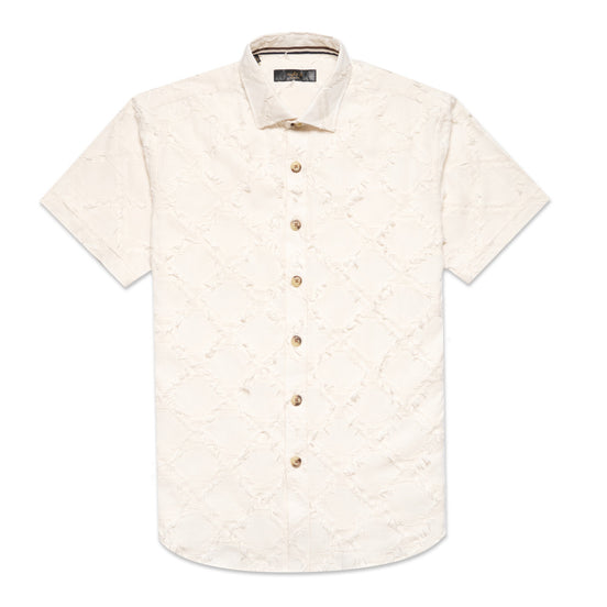 Tufted Technique Short Sleeve Shirt + Shorts Matching Set Sets Eight-X BEIGE S