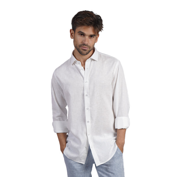 Classic Linen Long Sleeve Button Down Shirt - White Eight-X