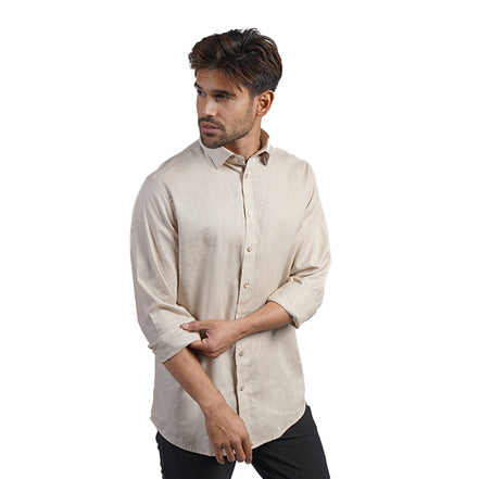 100% Linen Button Long Sleeve Button Down Shirt - Beige Eight-X