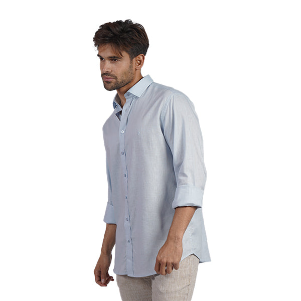 100% Linen Button Long Sleeve Button Down Shirt - Light Blue Eight-X LIGHT BLUE S
