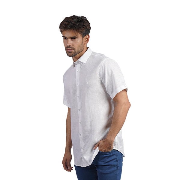 Classic Linen Short Sleeve Button Down Shirt - White Eight-X