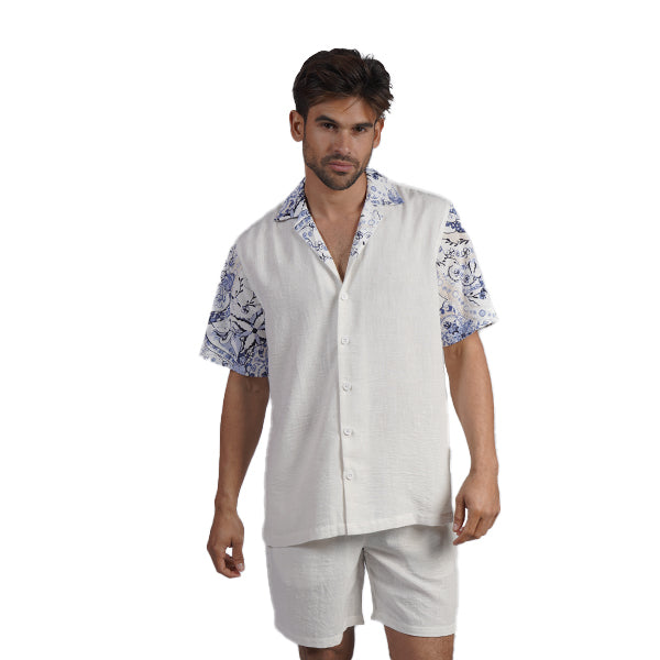 Azure Tapestry Short Sleeve Shirt + Shorts Matching Set Sets Eight-X