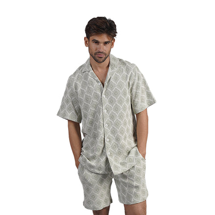 On The Fence Short Sleeve Shirt + Shorts Matching Set Sets Eight-X
