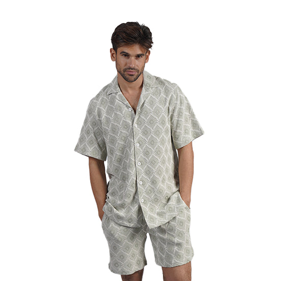 On The Fence Short Sleeve Shirt + Shorts Matching Set Sets Eight-X