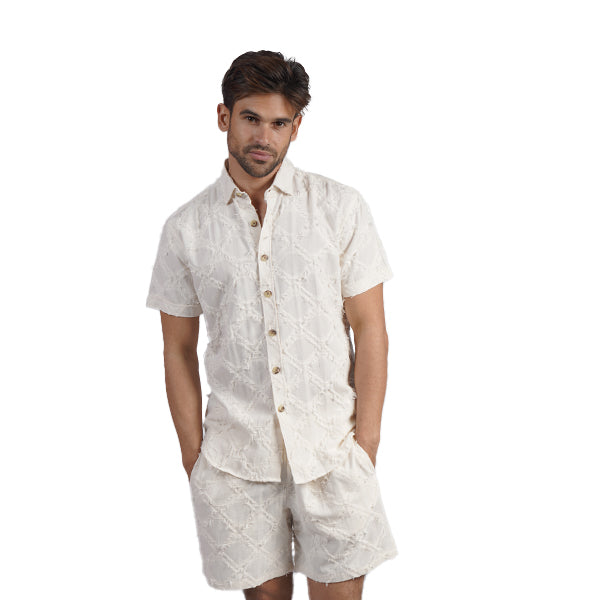 Tufted Technique Short Sleeve Shirt + Shorts Matching Set Sets Eight-X