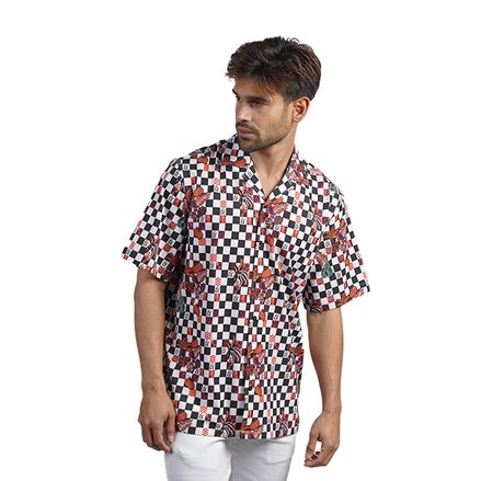 Checkered Plants Short Sleeve Button Up Shirt Short Sleeve Shirts Eight-X