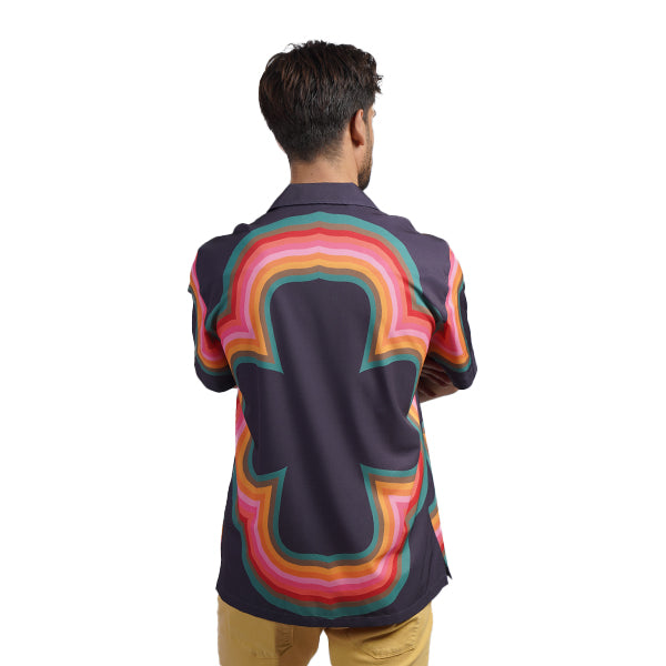 Four Leaf Short Sleeve Button Up Shirt - Navy Short Sleeve Shirts Eight-X