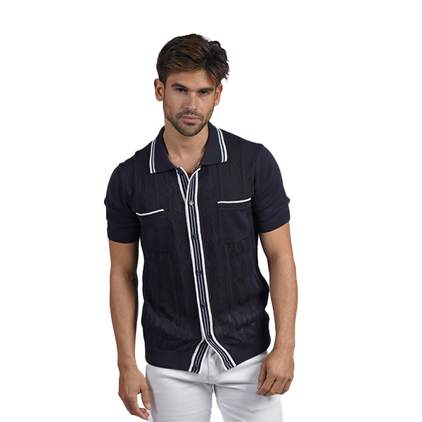 The Chandler Knit Polo Shirt - Navy Button Down Shirts Eight-X