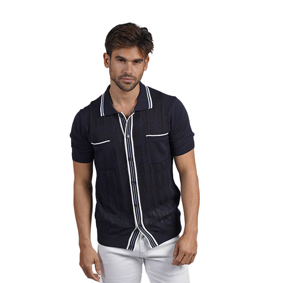 The Chandler Knit Polo Shirt - Navy Button Down Shirts Eight-X