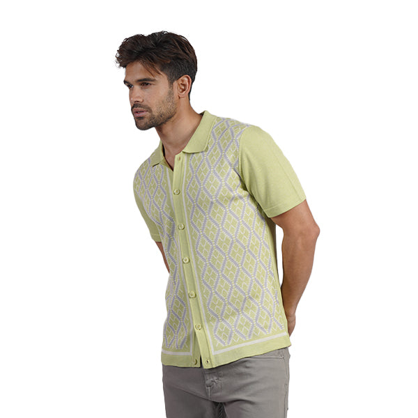 Diamond Weave Knit Polo Shirt - Green Button Down Shirts Eight-X