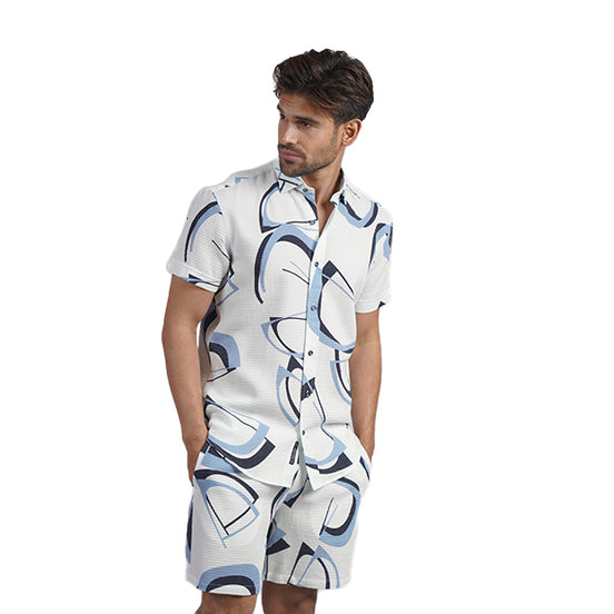 Sleek and Sharp Short Sleeve Shirt + Shorts Matching Set Sets Eight-X