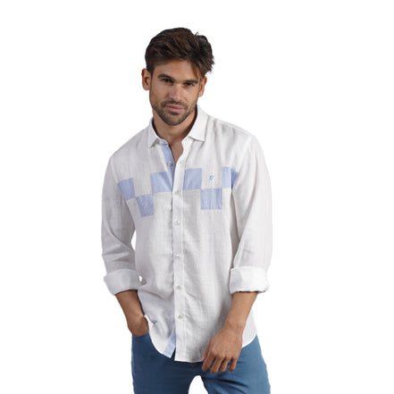 Minos Button Up Shirt - White/Blue Button Down Shirts Eight-X