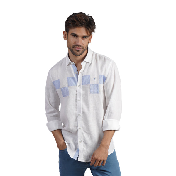 Minos Button Up Shirt - White/Blue Button Down Shirts Eight-X