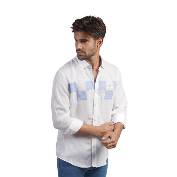 Minos Button Up Shirt - White/Blue Button Down Shirts Eight-X