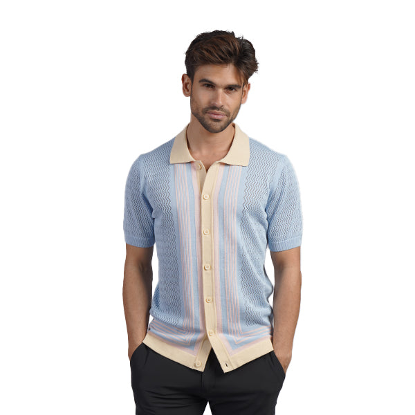 The Linear Knit Polo Shirt - Cotton Candy Button Down Shirts Eight-X