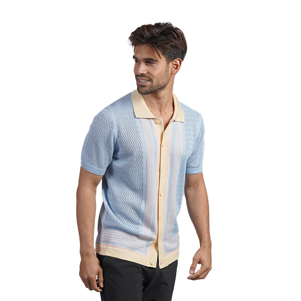 The Linear Knit Polo Shirt - Cotton Candy Button Down Shirts Eight-X