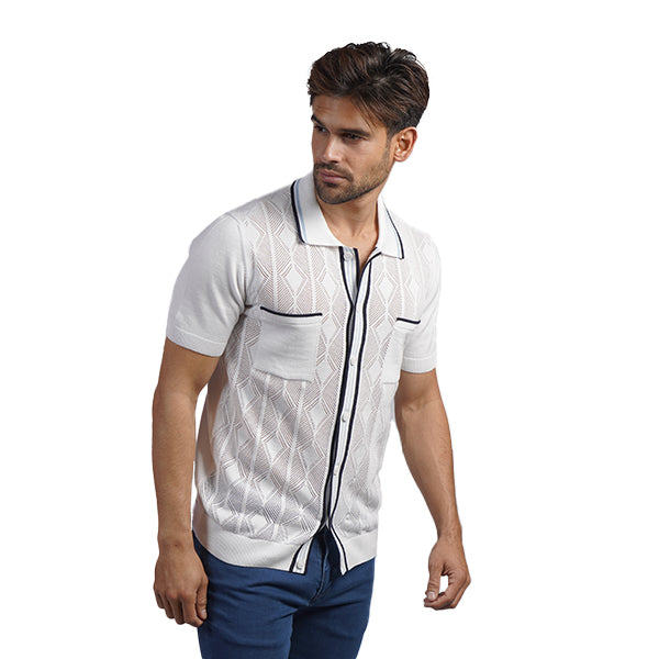 The Chandler Knit Polo Shirt - White Button Down Shirts Eight-X