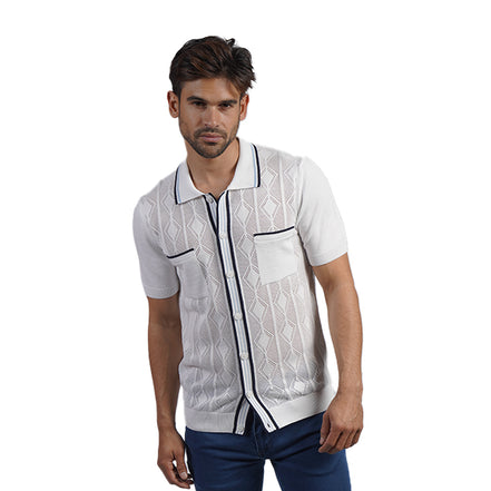 The Chandler Knit Polo Shirt - White Button Down Shirts Eight-X