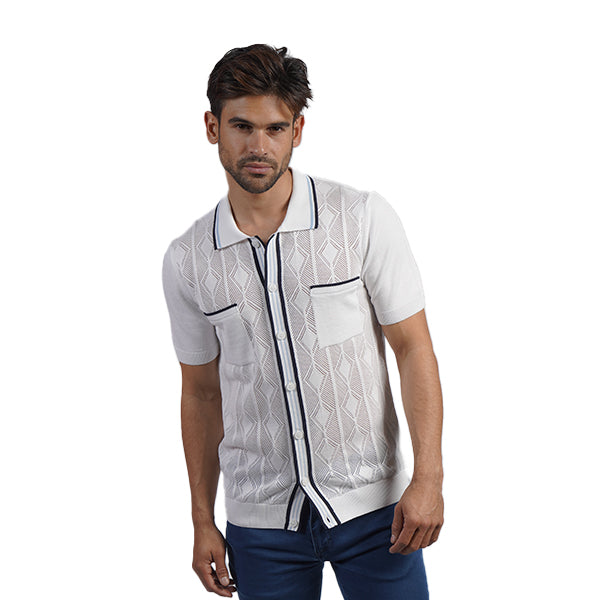 The Chandler Knit Polo Shirt - White Button Down Shirts Eight-X