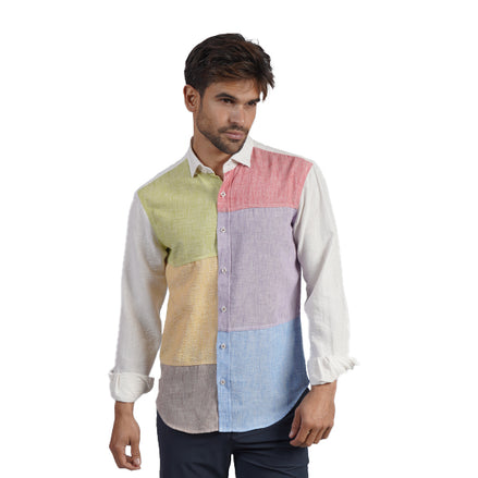 Color Panel Long Sleeve Button Up Shirt Button Down Shirts Eight-X