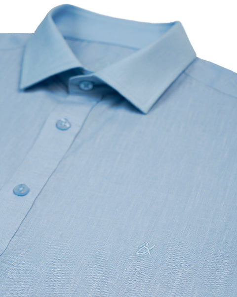100% Linen Button Long Sleeve Button Down Shirt - Light Blue Eight-X