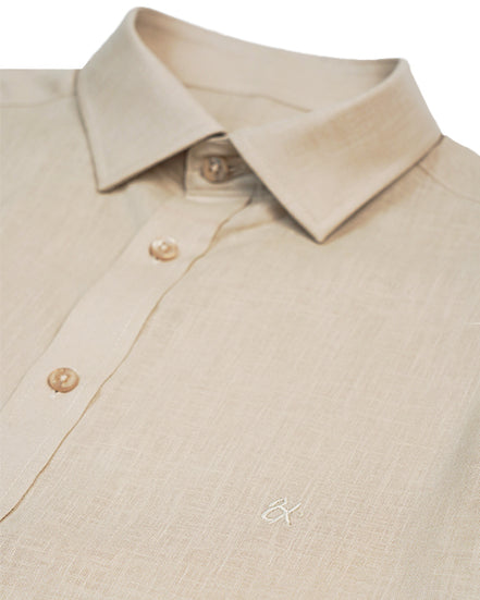100% Linen Button Long Sleeve Button Down Shirt - Beige Eight-X