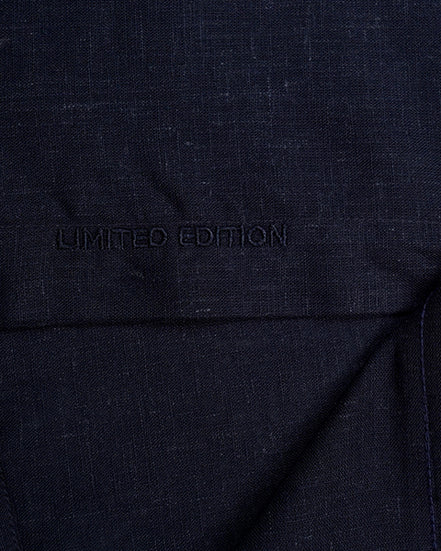 100% Linen Button Long Sleeve Button Down Shirt - Navy Eight-X