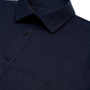 100% Linen Button Long Sleeve Button Down Shirt - Navy Eight-X