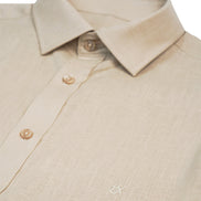 100% Linen Button Short Sleeve Button Down Shirt - Beige Eight-X