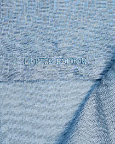 100% Linen Button Short Sleeve Button Down Shirt - Light Blue Eight-X
