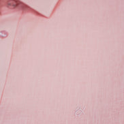 100% Linen Button Short Sleeve Button Down Shirt - Pink Eight-X