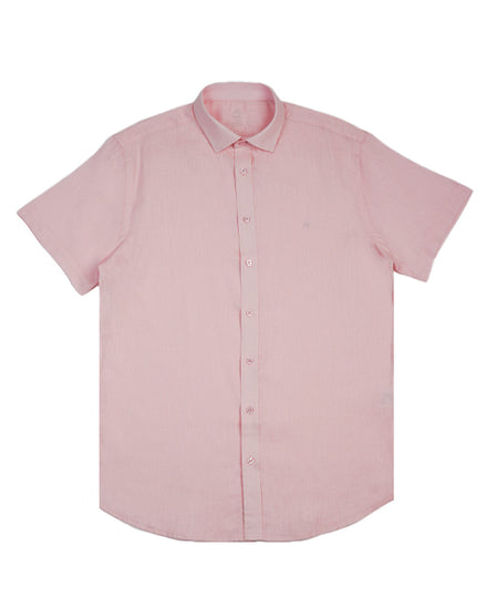 100% Linen Button Short Sleeve Button Down Shirt - Pink Eight-X