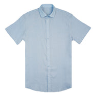 100% Linen Button Short Sleeve Button Down Shirt - Light Blue Eight-X