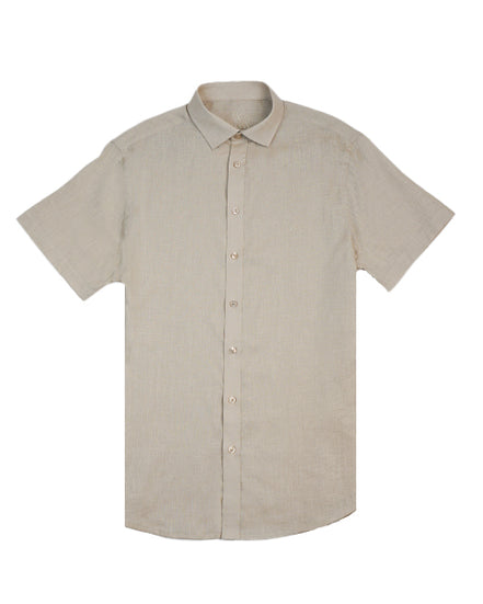 100% Linen Button Short Sleeve Button Down Shirt - Beige Eight-X