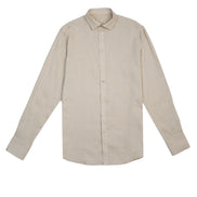 100% Linen Button Long Sleeve Button Down Shirt - Beige Eight-X