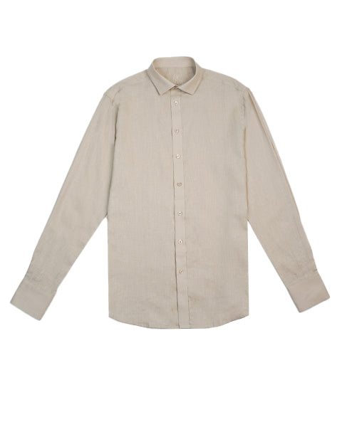 100% Linen Button Long Sleeve Button Down Shirt - Beige Eight-X
